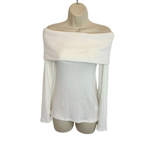 Enza Costa White Off Shoulder Foldover Ribbed Sweater NWOT - Size M - Picture 2 of 8
